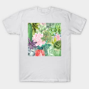 Succulent Garden - Watercolor Design T-Shirt